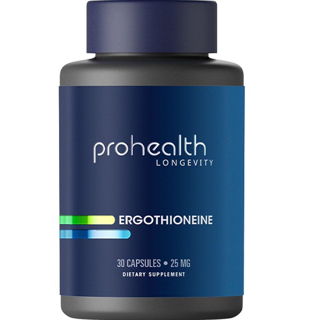 ProHealth Ergothioneine 5X Strength. 25mg Dose de recherche clinique. Supplément de champignons acides aminés naturels pour une meilleure cognition, santé cardiaque. Vitamine essentielle de longévité. 25 mg/Serveur, 30 portions