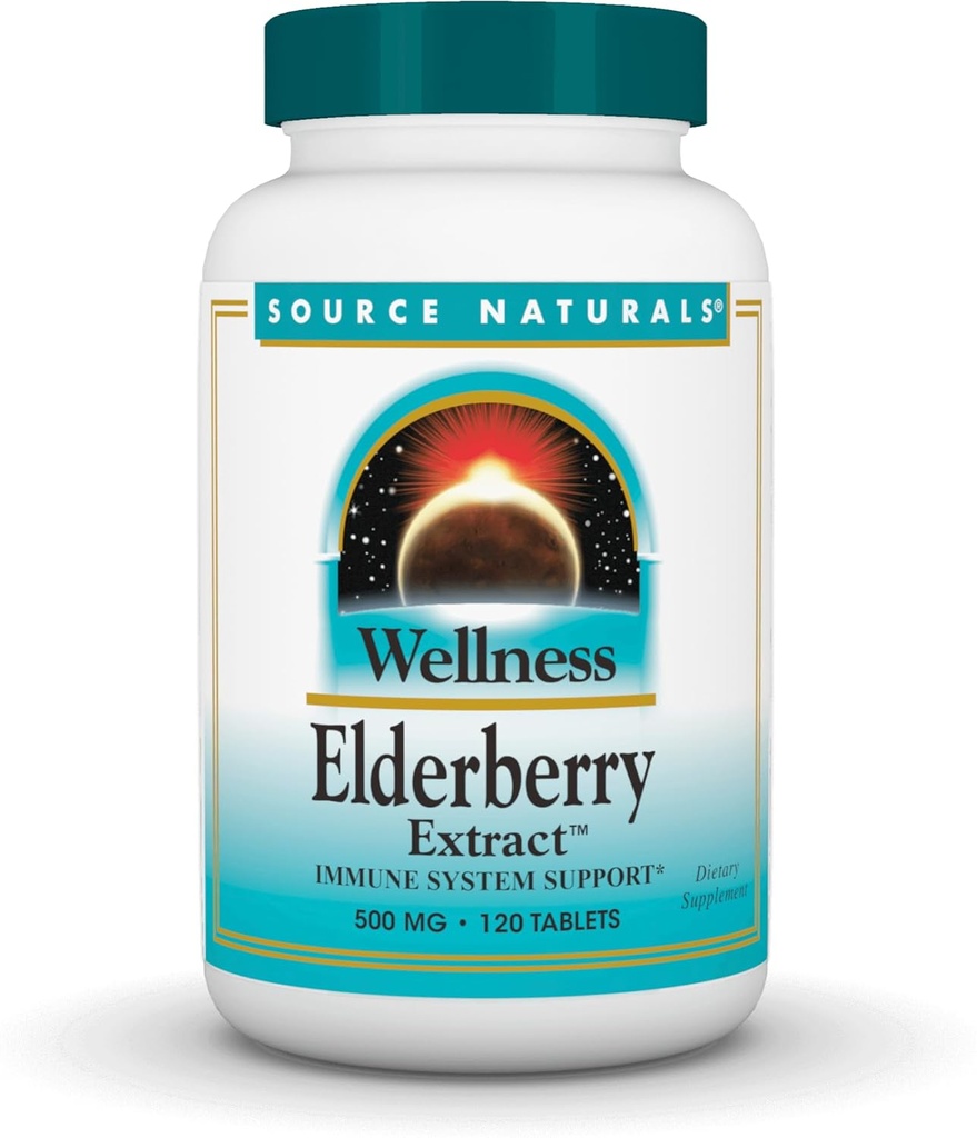 Source Naturals Wellness Elderberry Extract pour le soutien du système immunitaire* - 500 mg, 120 comprimés