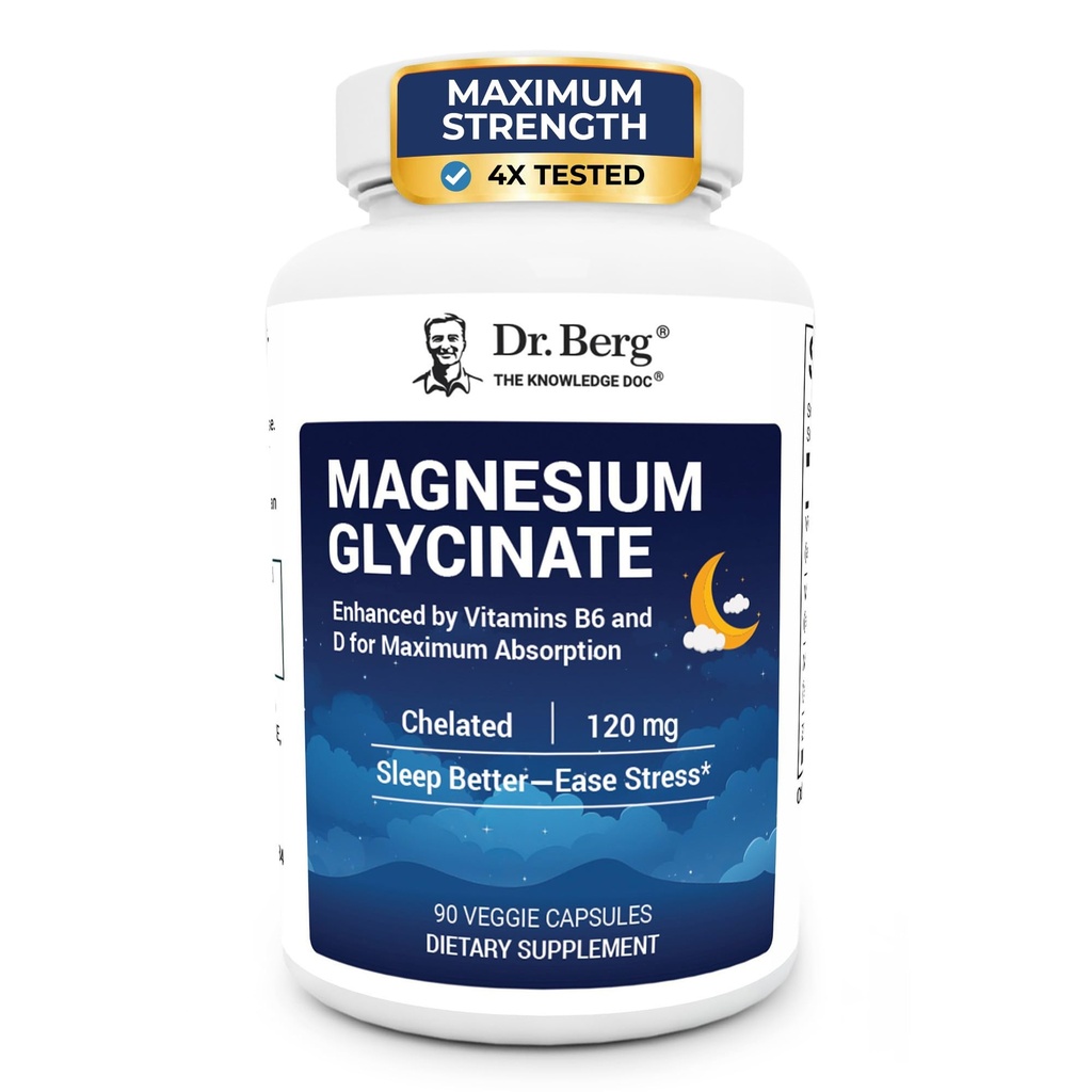 Dr. Berg Maximum Strength 4-in-1 Chelat Magnesium Glycinat mit sauber, Potent & Pure Zutaten | 4X Lab-Tested & Verified | USA Formulierte Magnesium Supplement Kapseln | 90 Kapseln