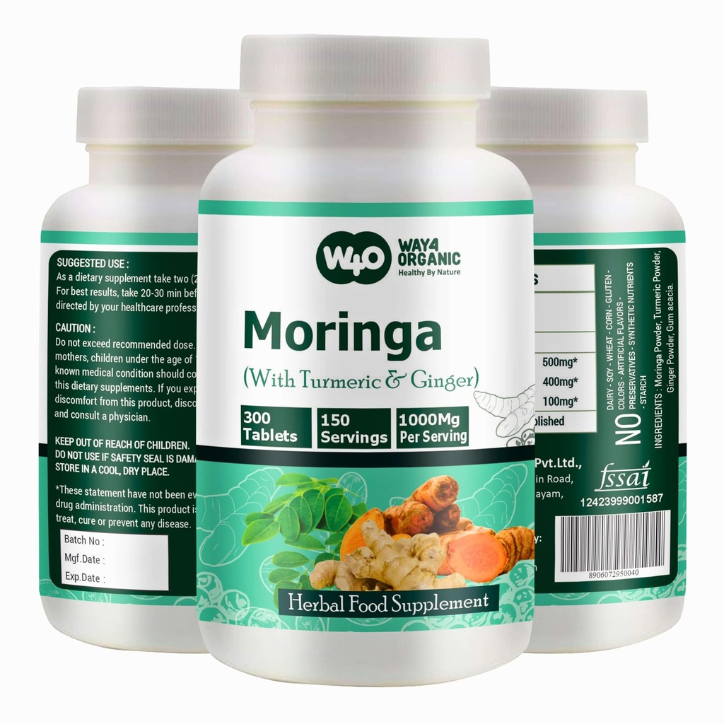 Tavoli Moringa con Turmerico e Ginger, 300 Pillole, 5 Mesi di Alimentazione, 150 Serve, 1000 Mg per Serve. Una capsula con benefici multipli - Supporta la salute digestiva (Pack of 1)