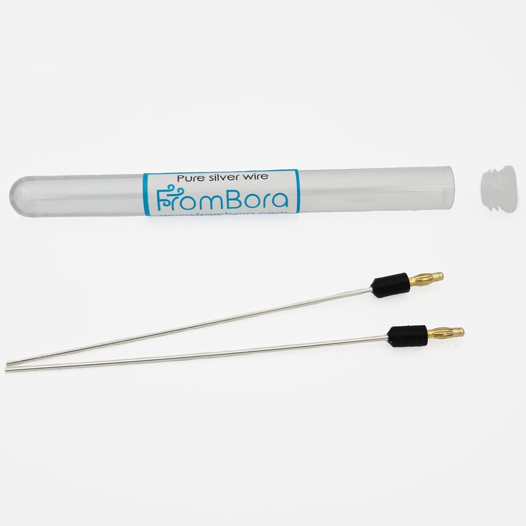 Pure Silver Wire with Connector 99.99% Purity | Certificate Included | 9999 | 12GA 6" | FromBora Colloidal Silver Generator Wires