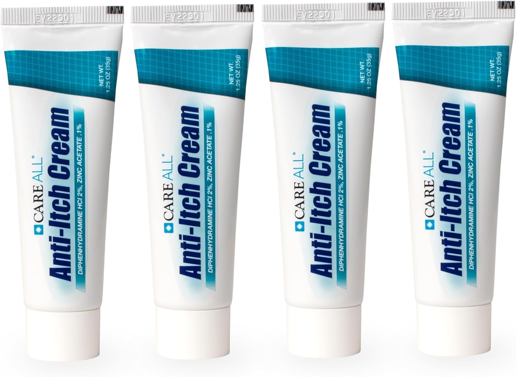 SoinTout Anti-Itch Cream 1,25 oz (4 Pack) Histamine Blocage, Diphénhydramine HCI 2% Sujet Analgésique et acétate de zinc 0,1% Protection de la peau pour la douleur temporaire et le soulagement des démangeaisons de l'extérieur