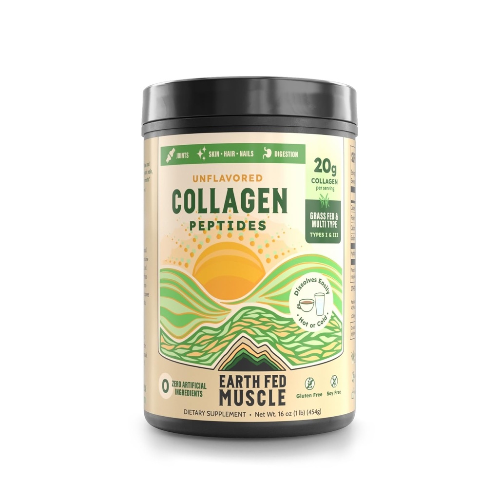 Peptidi di collagene del muscolo della terra – Polvere di proteine del collagene non aromatizzata per le donne e gli uomini | Supporta i capelli, la pelle, le unghie, le articolazioni e il recupero | Zucchero e senza glutine, Keto Friendly, 20g per servire