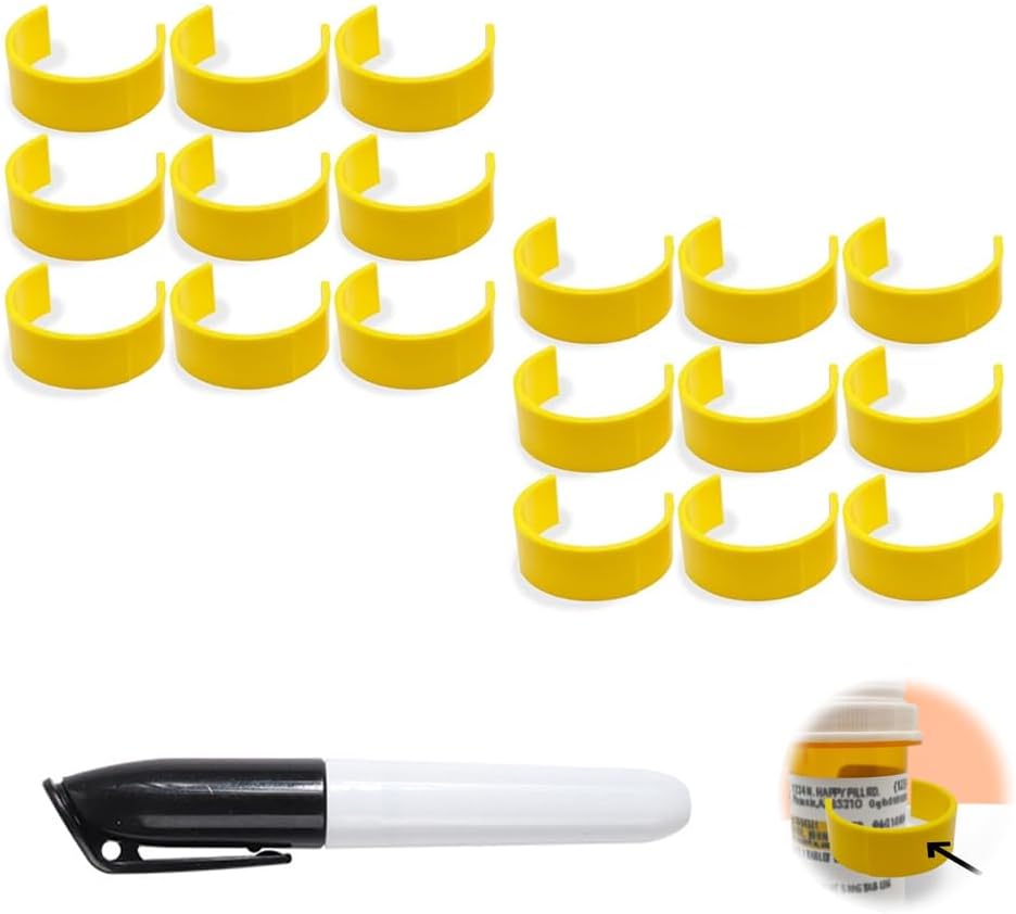 Clips für Pill Bottles, Medicine Bottle Label Clips für Easy Medication Identification - Pack mit Marker, Labels (18pcs)