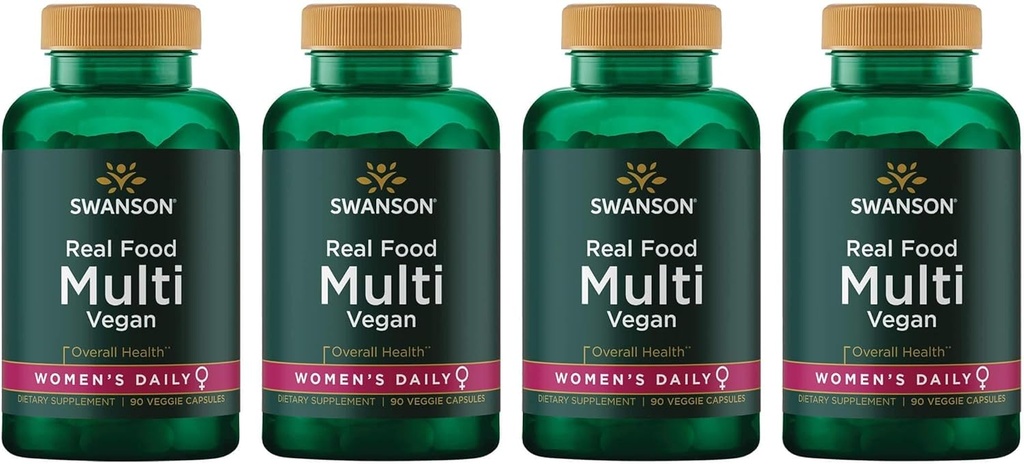Real Food Multivitamin Multimineral Women's Health Tract Urinary Stress Response Bone Hair Skin Nails Support Supplemento Vegan Gluten-Free Non-GMO 90 Veggie Capsule Veg Caps (4 Pack)
