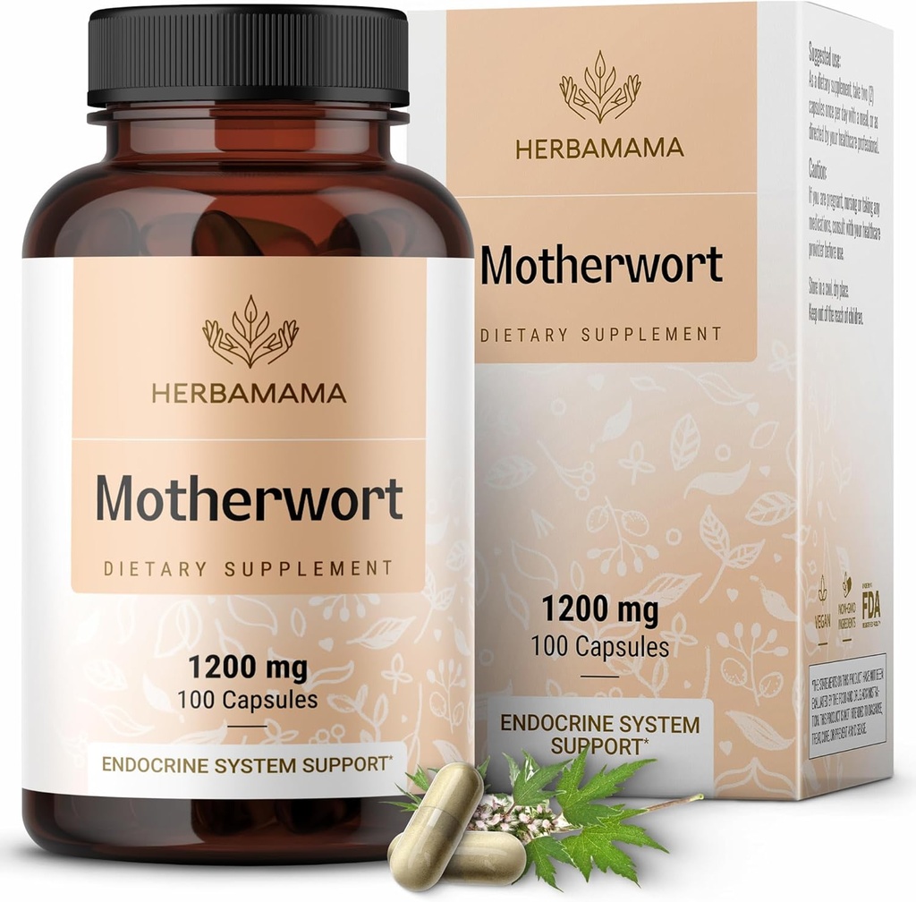 Capsules Herbama – Suppléments naturels à la ménopause* pour les femmes – 1 200 mg de poudre d'herbe mère par portion pour l'humeur des femmes et le soutien calme – végétalien, non-OGM – approvisionnement de 50 jours