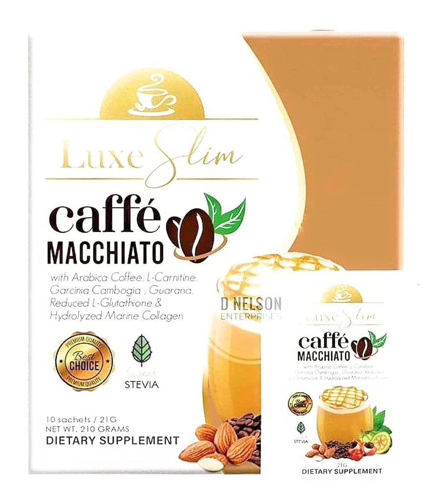 Luxe Slim Cafe Macchiato with Hydrolyzed Collagen & Glutathione, 21g x 10 Sachets, 0.74 Ounce (Pack of 10)