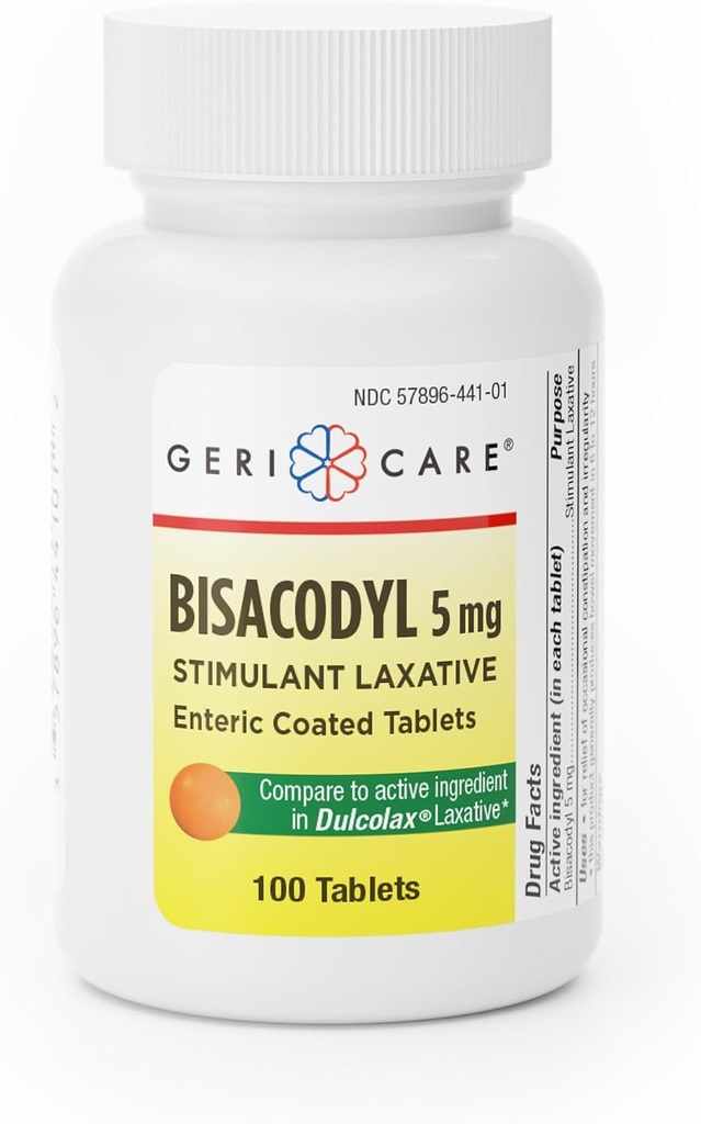 GeriCare Bisacodyl 5 mg Laxative Coated Tablet | Generic für Dulcolax | Stimulant Laxative | Gentle Overnight Constipation Relief 100 Count (Pack von 1)