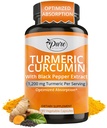 Rein von Natur Kurkuma Curcumin mit schwarzem Pfeffer Extrakt 10 mg Kapseln, 1200 mg pro Servieren, Organisch, hohe Absorption Antioxidans Unterstützung (180 Zähler)
