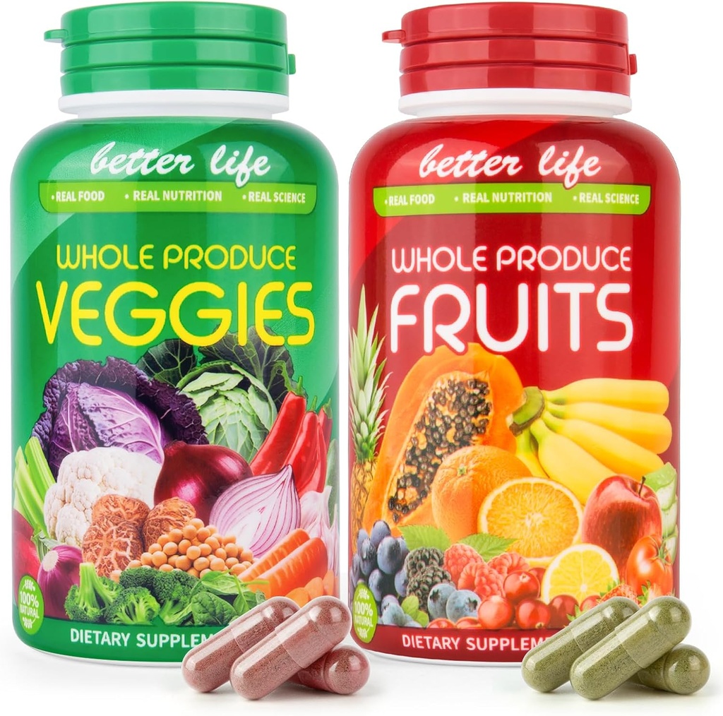 Supplément/capsules de fruits et de légumes dowslept -100% Suppléments de vitamines naturelles entières- Équilibre des niveaux d'énergie pour les femmes Hommes 90 Capsules de fruits, 90 Capsules de légumes
