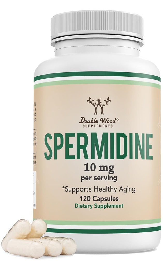 Integratore di Spermidina (10mg di 99% Spermidina 3HCL - Terze Parti Testata) 120 Capsule - Oltre 100x Più Potente Di Germe Di Grano Estratto Per Membrana Cellulare, Telomere Salute e Affinamento da Legno Doppio