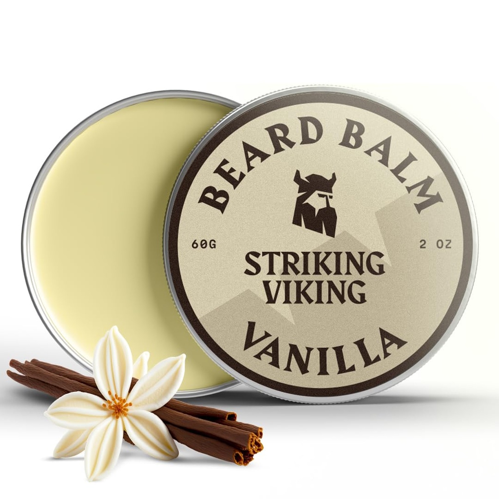 Striking Viking Bart Balm für Herren - Lassen Sie in Bart Conditioner - Styling Balm Hergestellt mit natürlich abgeleiteten Bart Butter, Argan & Jojoba Öle (2 Unze (Pack von 1), Vanille)