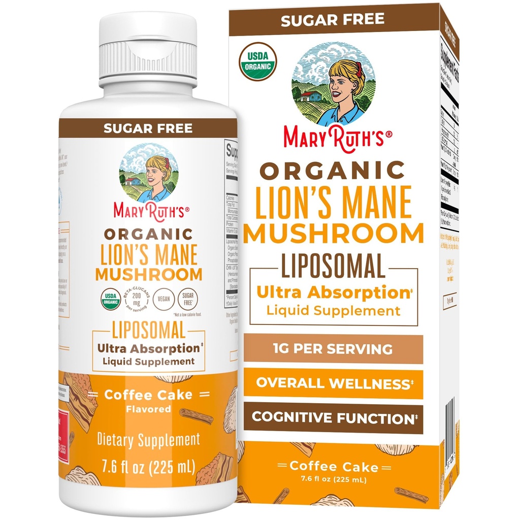 MaryRuth Bios Lions Mane Supplement | Ultra Absorption Liposomal | Full Spectrum Lion's Mane Mushroom | 200mg Beta-Glucans Per Serving | USDA Organic | Vegan | 7.6 oz | 15 Servierungen