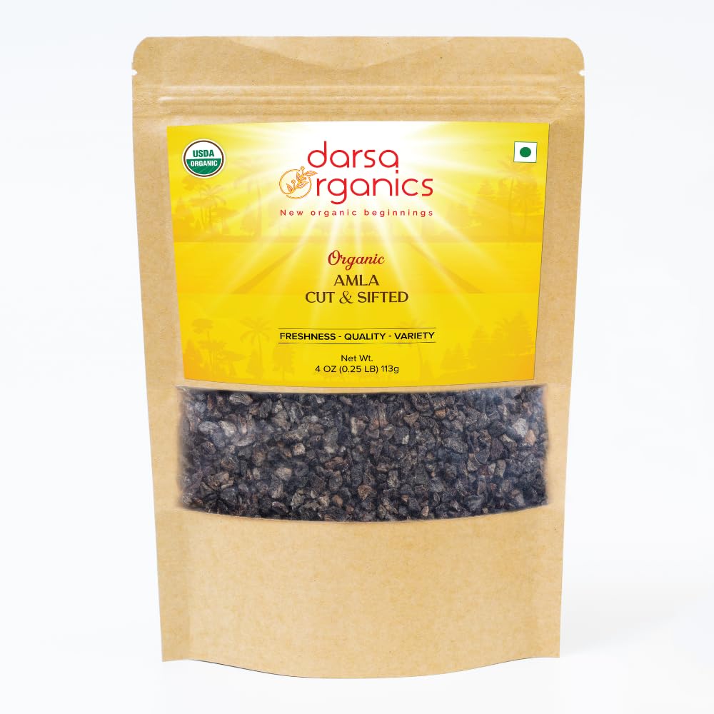 Darsa Organics Indian Gooseberry, Dried Amla Cut & Sifted 4oz - USDA Organic Amla für Kräutertee, Gesunde Rezepte, Haarwachstum & Immunität, reich an Vitamin C & Antioxidantien, Vegan, non-GMO, Glutenfrei, Kosher