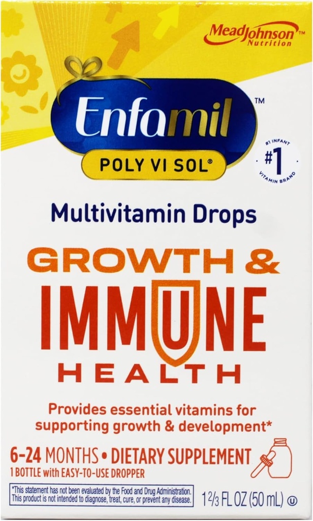 Enfamil Prénatals et vitamines pour bébés Poly-Vi-Sol avec suppléments multivitamines en fer gouttes pour nourrissons et tout-petits, Fruit, 50 ml