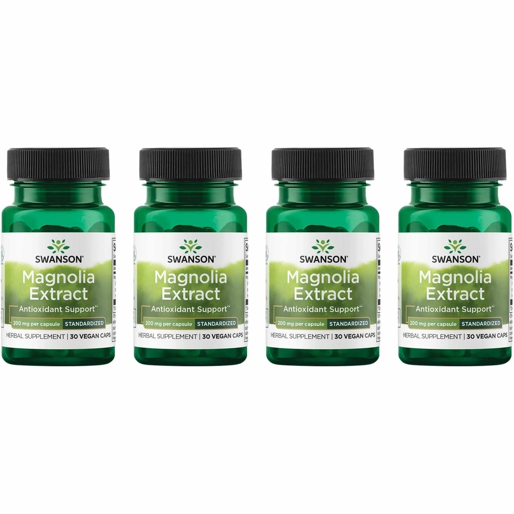 Swanson Magnolia Bark-Herbal Supplement Traditionell verwendet, um Nervous System & Digestive Health Support-May fördern Respiratory Health & Stress Support (30 Veggie Kapseln, 200mg Jeder) 4 Pack