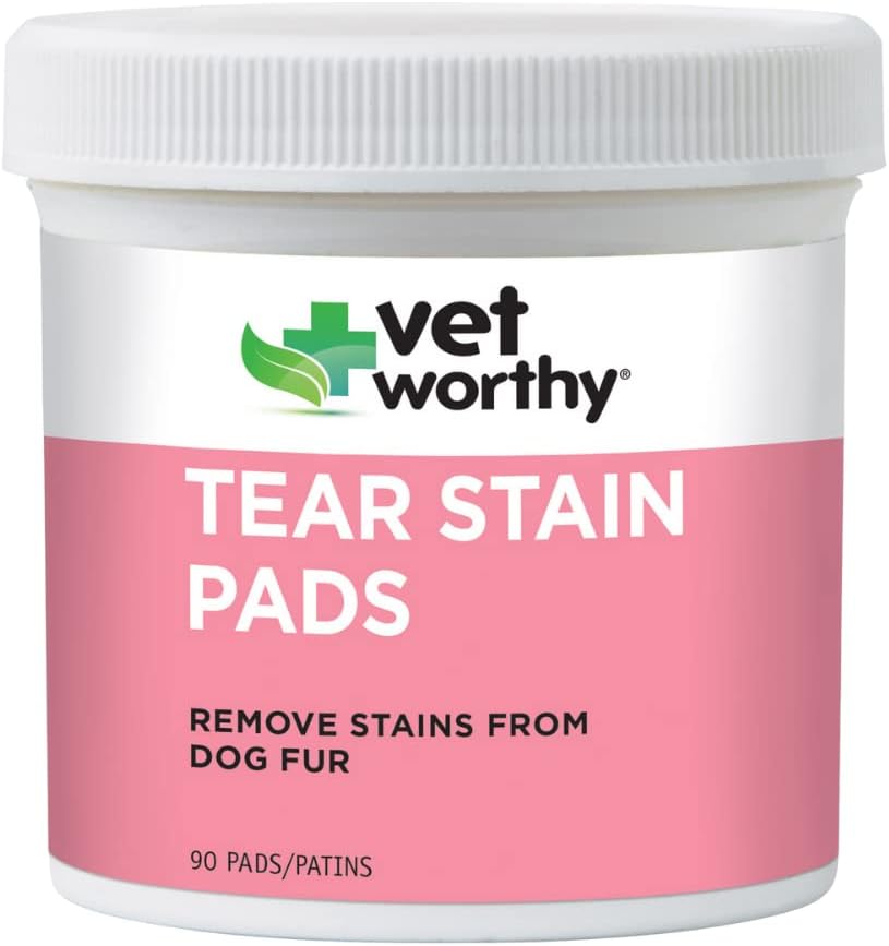 Vet Worthy Tache Pads pour chiens - Solution Pads trempés - Retirer les étamines de la fourrure des chiens - Douce et sûre - 90 Pads.