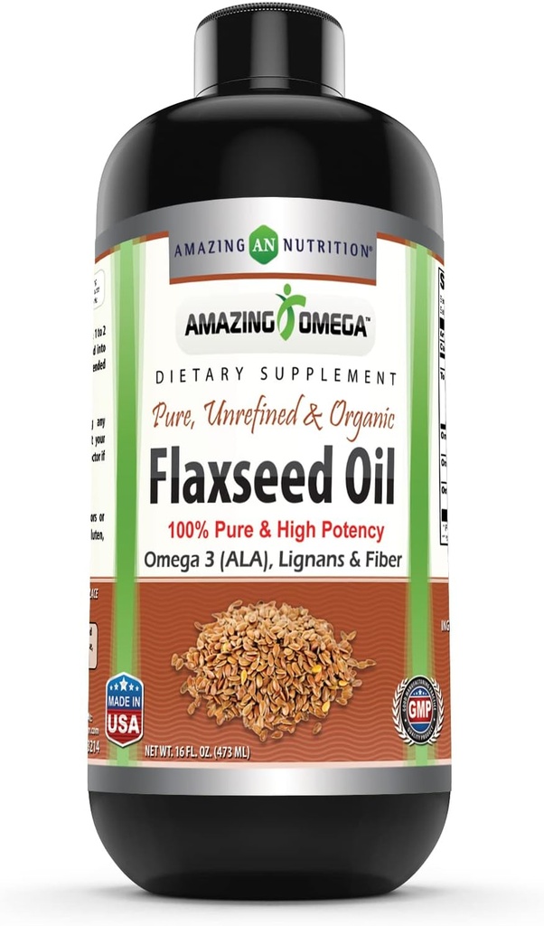 Erstaunlich Omega Flaxseed Öl Ergänzung | Omega 3, Lignane & Fiber | 16 Oz | Non-GMO | Gluten Free | Made in USA