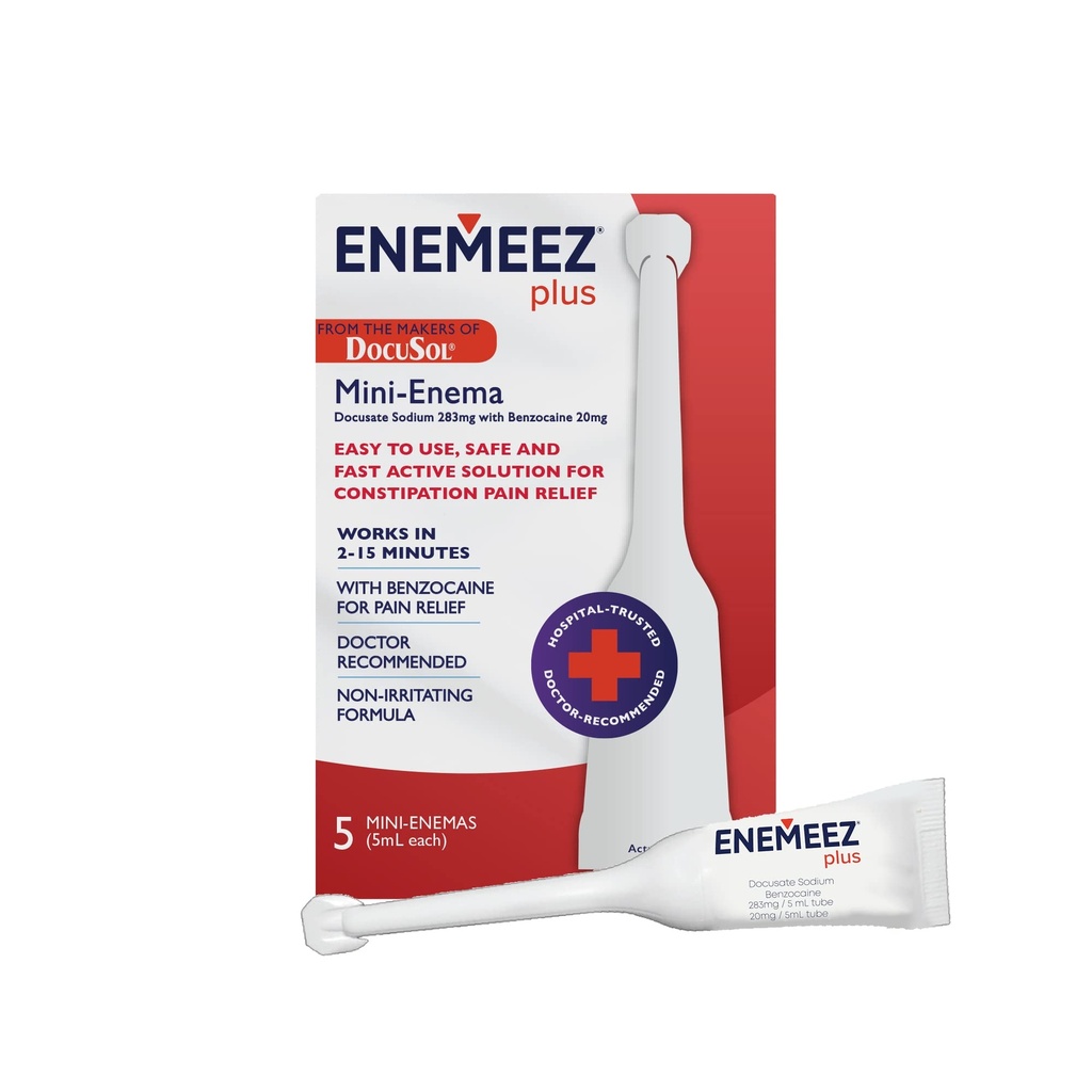 Enemeez Docusol Plus Docusate Sodium Enema - Clear 5 ml, 5 Count, Fast-Actierung für Verstopfung
