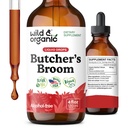 Wild & Organic Butchers Broom Supplement - Leg Support - Butchers Broom Root Extract Drops - Add to Tea Tincture - Vegan, No Alcohol & Sugar-Free - 4 fl oz