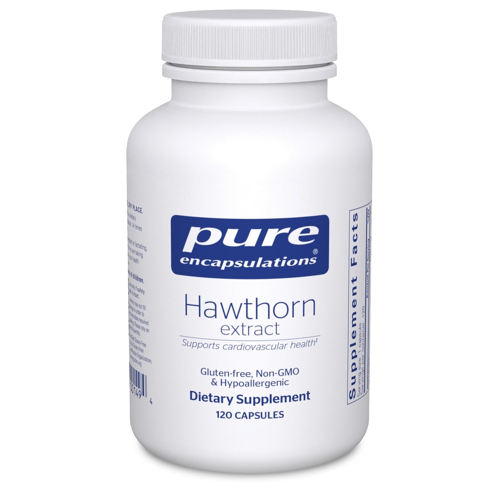 Encapsulations pures Extrait Hawthorn de Crataegus Oxyacantha Supplément hypoallergénique pour support du système cardiovasculaire de 120 capsules