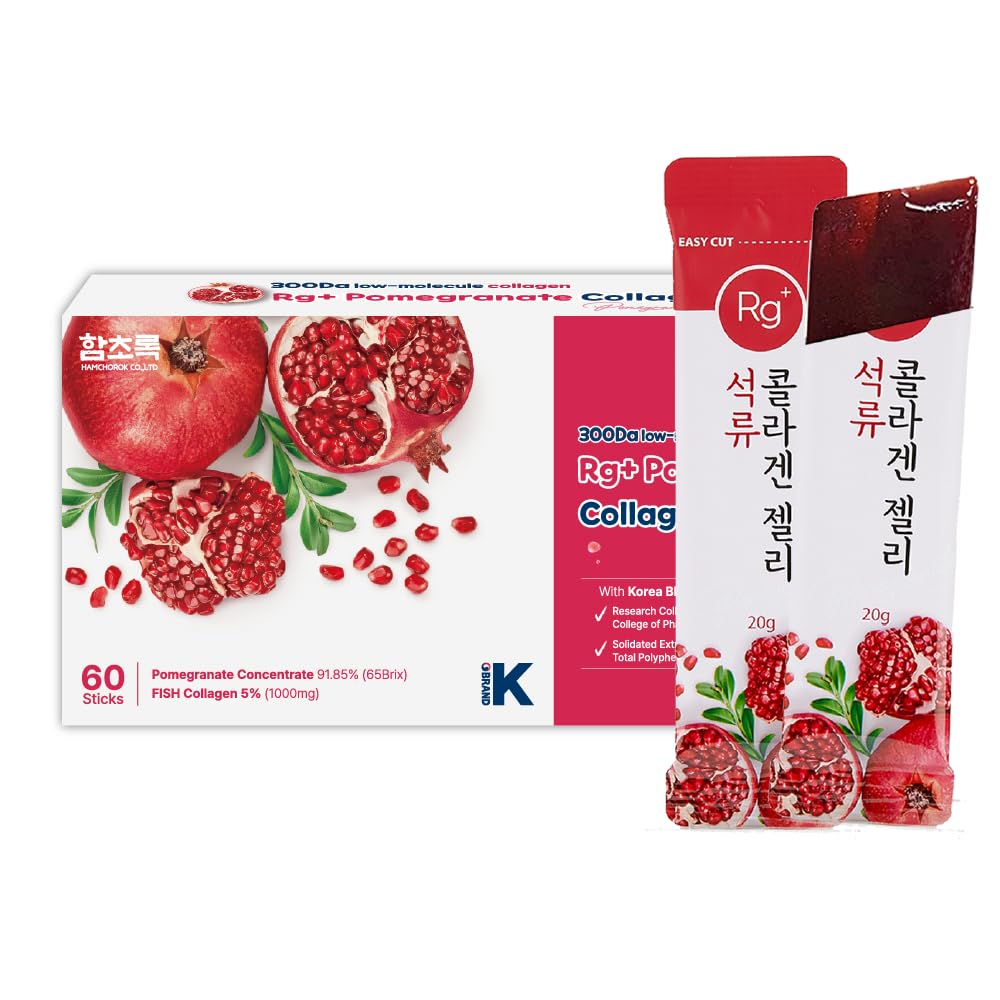 HAMCHOROKŸ️Rg+ Anti-invecchiamento Coreano-Beauty Pomegranate Collagen Jelly 20g x60 Stick/ + Ginseng Concentrato + Vitamina C&E per il supporto immunitario, Pelle, Capelli, Unghie & Joint(60)