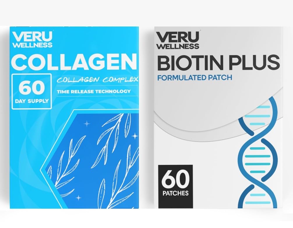 Veru bien-être cheveux peau Nail Duo style de vie Patches - Biotin Collagen - auto-adhésif temps sortie topique, 8-10 heures (60 jours d'approvisionnement)