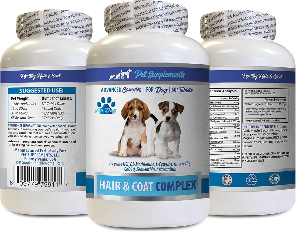 Dog Skin and Coat Supplements - Dogs Hair and Coat Complex - Advanced Skin Relief - Good for Nails - Dog Vitamin e - 1 Bottle (60 Tablets)