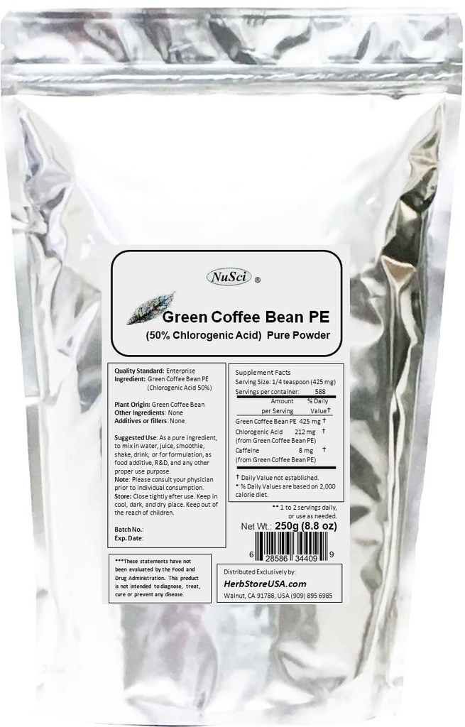 Green Coffee Bean Extract Pulver, Standardisierte 50% Chlorogenic Säure (250 Gramm (8.8 Unze))