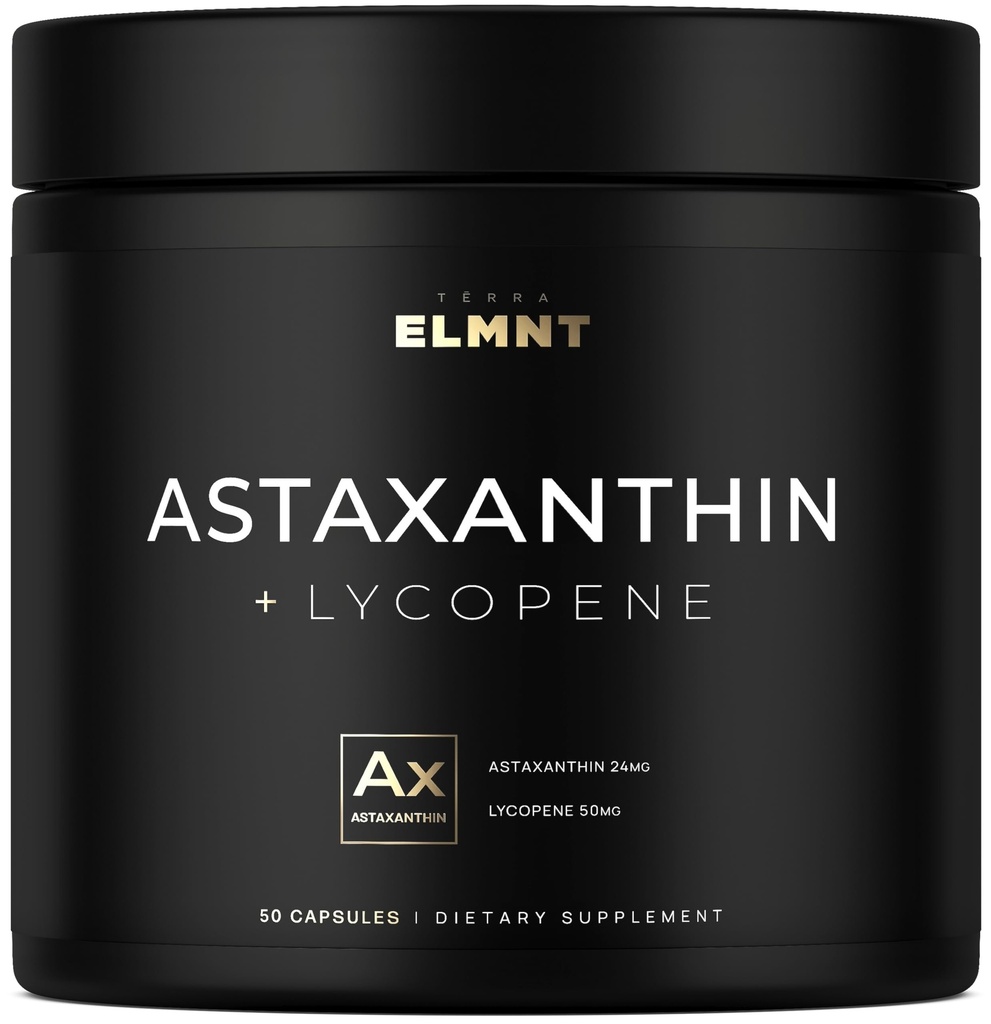 Astaxanthin 24mg + Lycopène 50mg Clinical Strength Caroténoïdes Supplément de peau w. 100% naturel de MicroAlgae - Meilleurs suppléments d'astaxanthin pour la santé de la peau et la pigmentation - Astaxantina