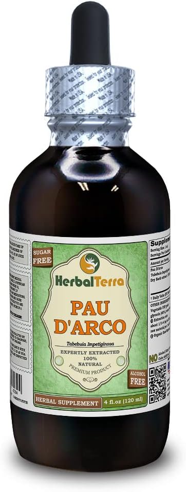 PAU d'arco (Tabebuia Impetiginosa) Glycerit, Getrockneter Bark Alkoholfreier Flüssigextrakt (Markenname: HerbalTerra, Proudly Made in USA) 4 fl.oz (120 ml)