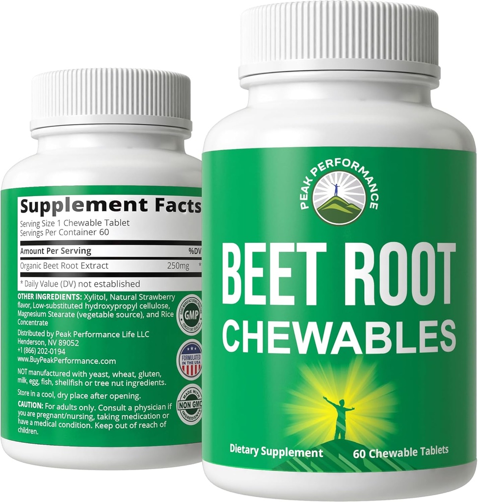 Chews di barbabietole - Great Tasting Beets Chewables Con Non Aggiunto Zucchero - Meglio di Gummies. Contiene estratto di radice di barbabietola biologica. Vegan, Zero Gluten Beetroot Supplemento totale per il cuore, circolatorio, BP