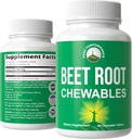 Beet Chews - Great Tasting Beets Chewables With No Added Sugar - Better Than Gummies. Contains Organic Beet Root Extract. Vegan, Zero Gluten Beetroot Total Supplement For Heart, Circulatory, BP
