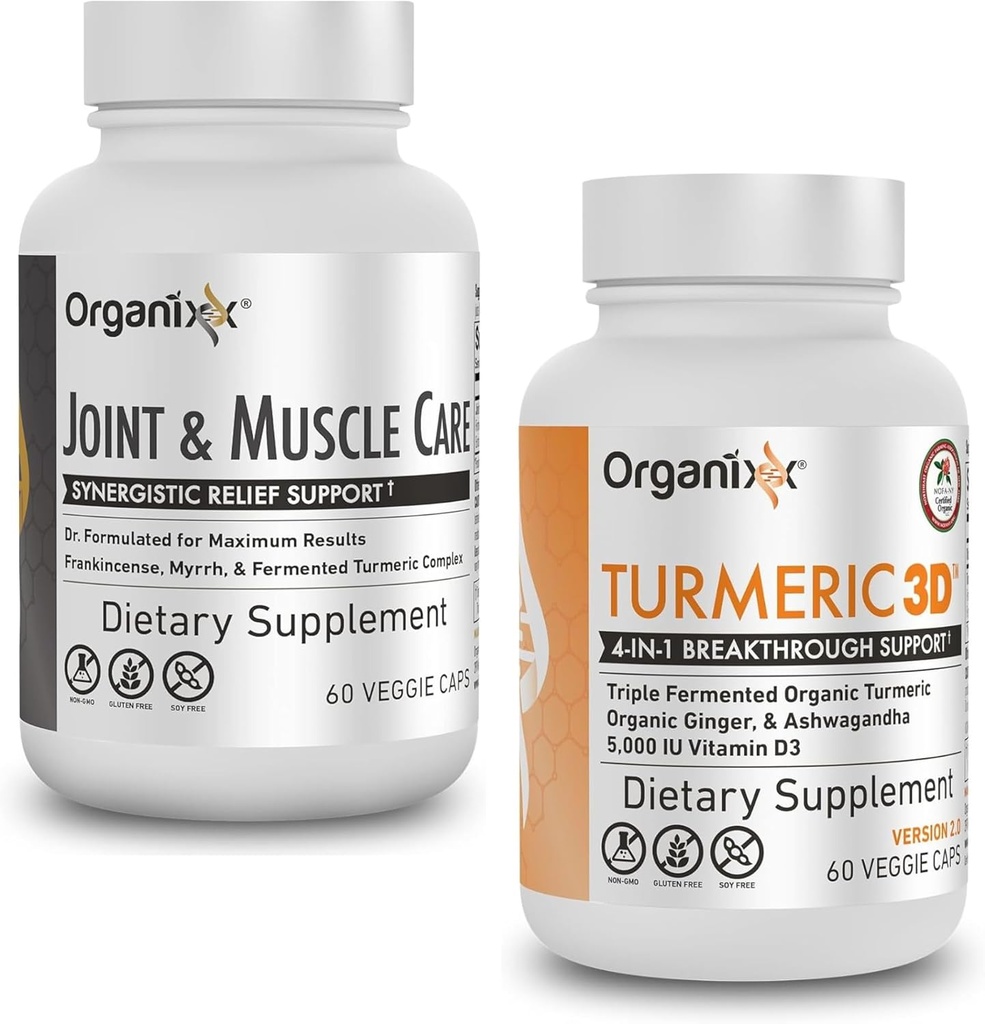 Curcumina di curcuma di organixx (60 capsule vegetariane) & capsule di assistenza congiunta e muscolare (60 conte)