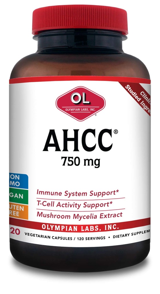 Olympian Labs Premium AHCC Supplement 750mg AHCC pro Kapsel – unterstützt Immun-Gesundheit, Leberfunktion und natürliche Killer-Zellaktivität - Bulk 120 Servings