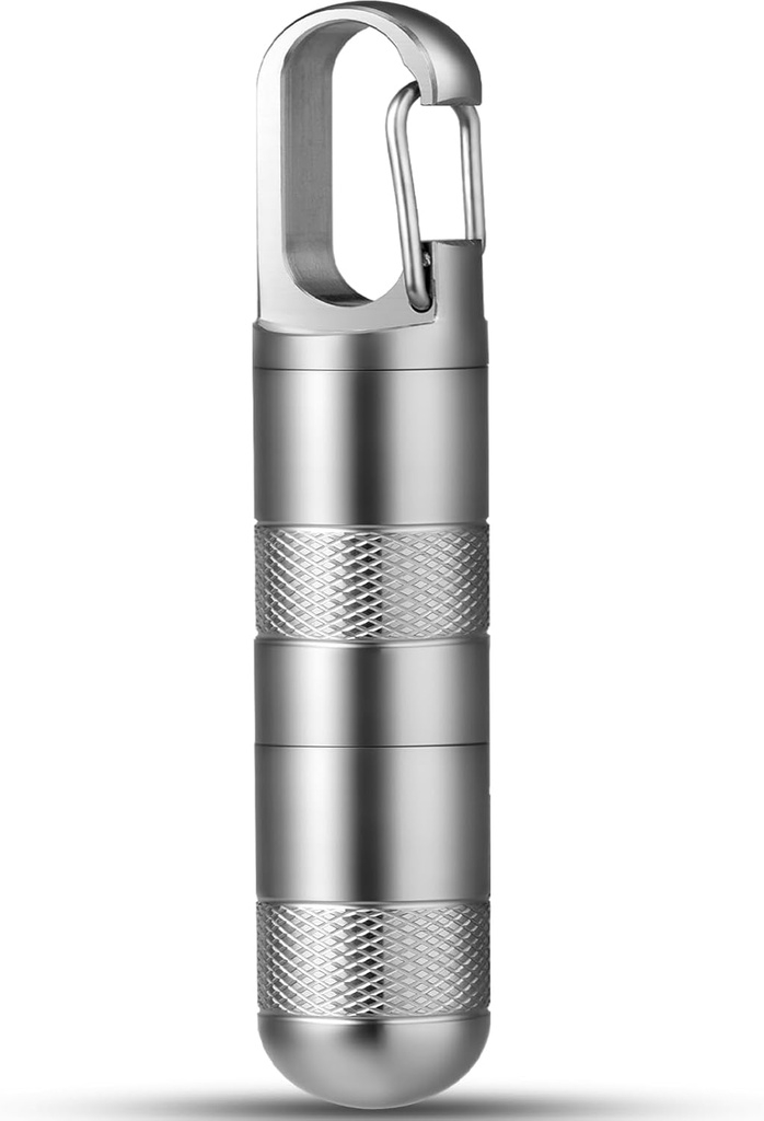 TISUR Petite boîte à pilules en titane, porte-clés Pill Holder Travel Pill Box Container, Portable Pill Organizer Bouteille de boîte à pilules en métal imperméable (Gray Titanium Medium - 2,16 pouces)