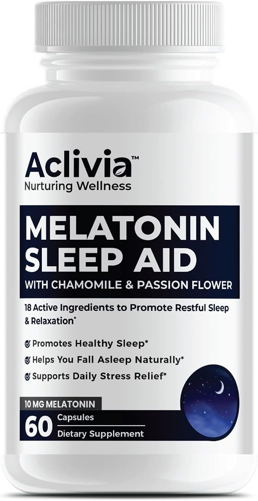 Super Strength Melatonin 10 MG Kapseln, Kamille, Passionflower & Lemon Balm, Schlafhilfe, um Ihnen zu helfen, zu schlafen natürlich & Wake Up Refreshed, Non-Habit Forming, 60 Kapseln