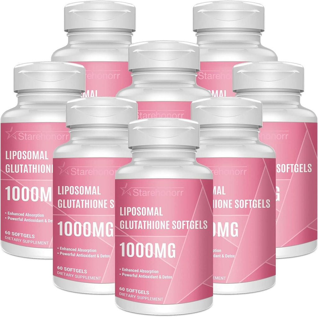 Glutathion liposomique Softgels 1500MG, Supplément réduit de glutathion avec vitamine C, Meilleure absorption, Antioxydant puissant non-OGM pour le vieillissement en santé, Detox, Santé immunitaire, 480 Softgels