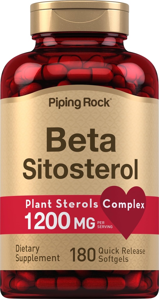 Piping Rock Beta Sitosterol Supplement für Männer | 1200 mg | 180 Softgels | Plant Sterols Complex | Non-GMO, Glutenfrei