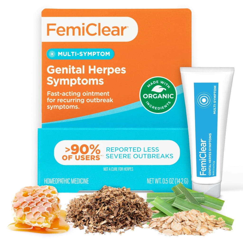 FemiClear per Herpes Genital Sintomi & Cold Sores, Multi-Symptom - Efficace Rilievo Intimo - Realizzato con ingredienti naturali e organici - 0.5 Ounce Tube