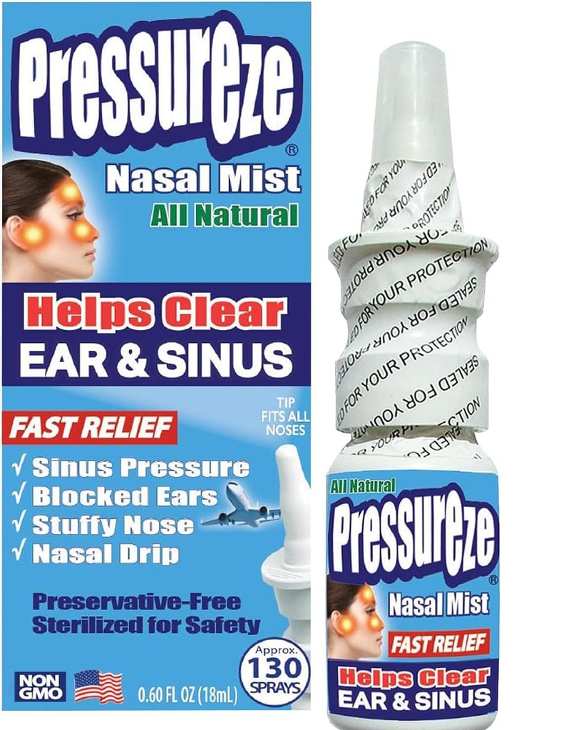Spruzzo nasale di pressione - tutto naturale preservativo-free sterile - rapido spray nasale di sollievo - per le allergie di Sinus Congestion Blocked Ears Loud Snoring | 130 Spray, 18 ml