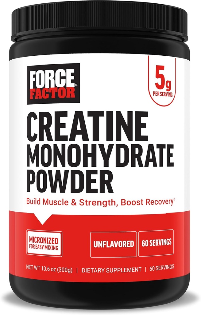 Kraftfaktor Kreatin Monohydrat-Pulver, 5g Micronized Dose, um Muskelwachstum zu unterstützen, Kraft, Erholung, kognitive Gesundheit & Gedächtnis, entflammt, 60 Portionen