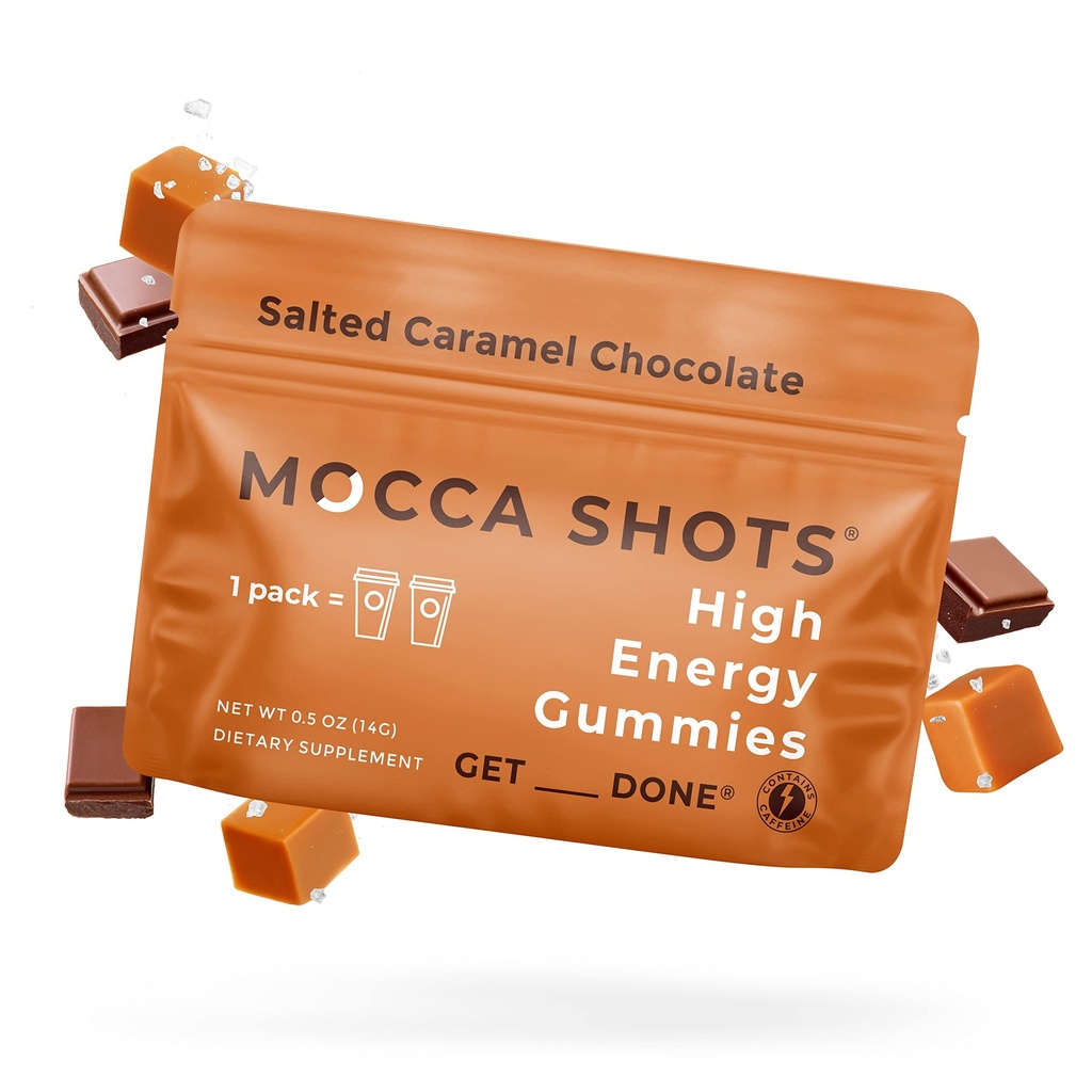 SGC Höchste Konzentration 100mg Koffein pro Gummy, 2 Gummi pro Packung, 6-Pack Mocca Schüsse gesalzen Caramel Plant-Based nootropic Instant Energy mit Ginkgo biloba, Theobromine.
