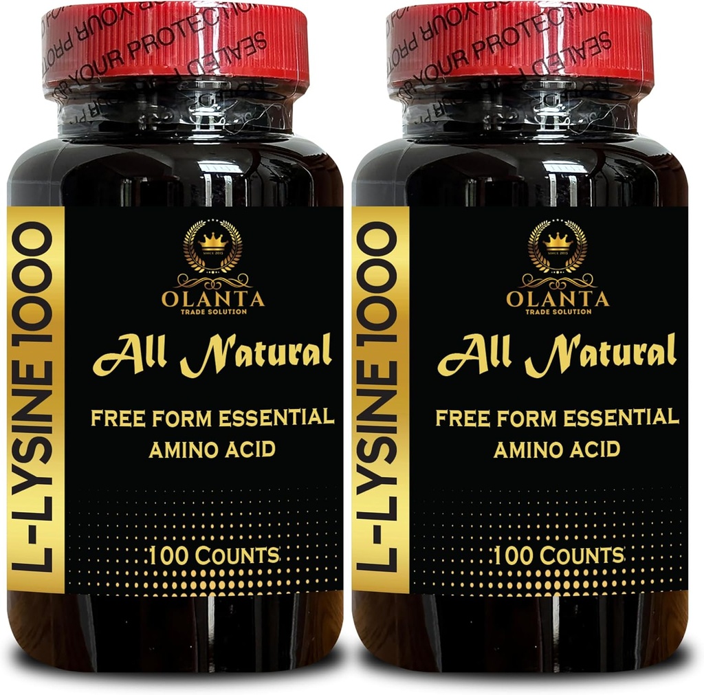 L-LYSINE 1000 mg freie Form Aminosäure essentiell - Lip Health, Lysin Ergänzung L-Lysine 1000mg, essentielle Aminosäure Ergänzung für Immununterstützung & Gum, Glutenfrei - 2 Flaschen 200 Zähler
