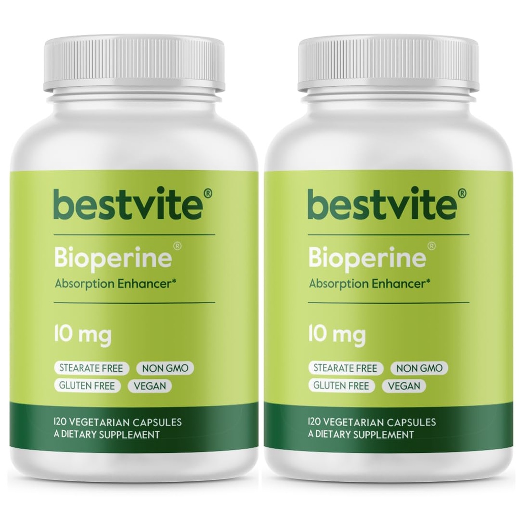 Bioperine 10mg (240 Capsules végétariennes) (120 x 2) - Pas de stéarate - Vegan - Non OGM - Sans gluten - Enhancer d'absorption