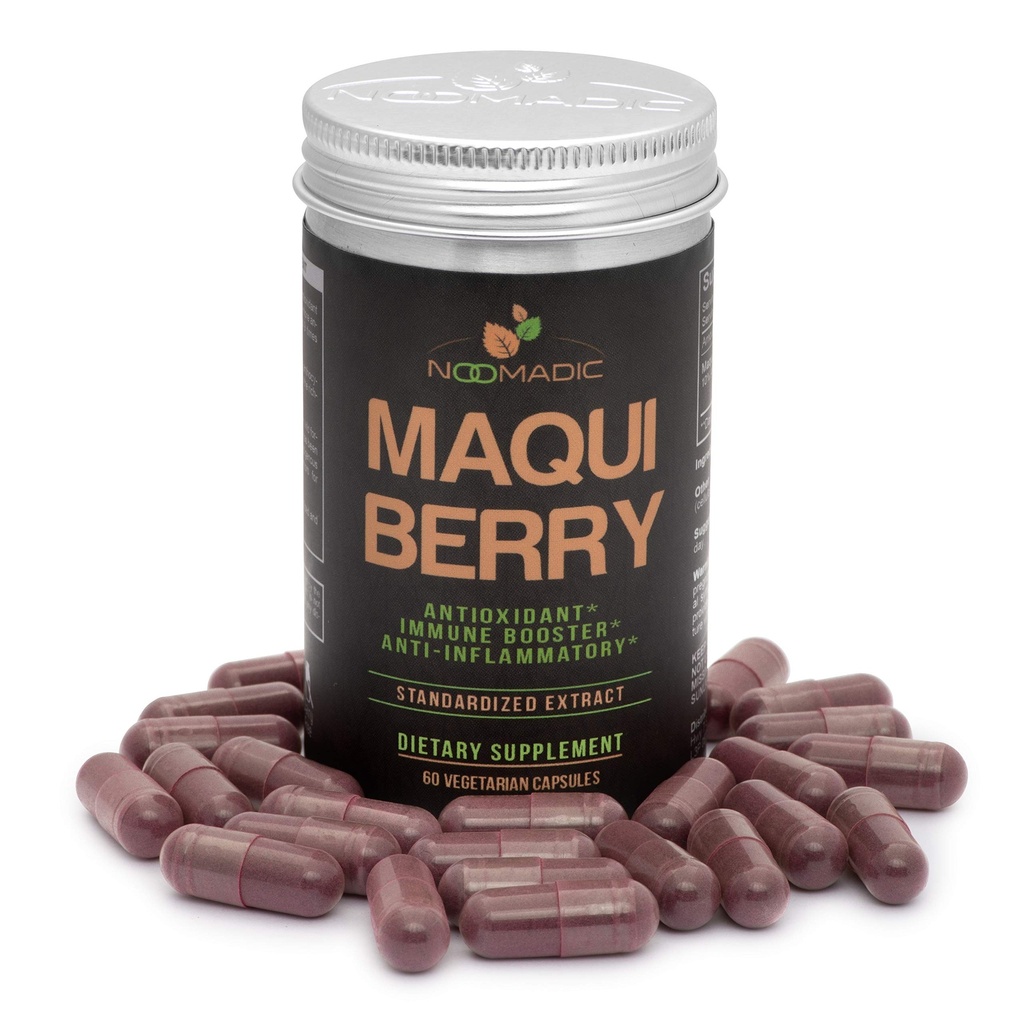 Noomadic Maqui Berry, 60 capsule | 500mg ciascuno, antiossidante (alto ORAC), supporto del sistema immunitario, Supporta gli occhi secchi (Supporti Tear Production), estratto standardizzato (10% Anthocyanins)