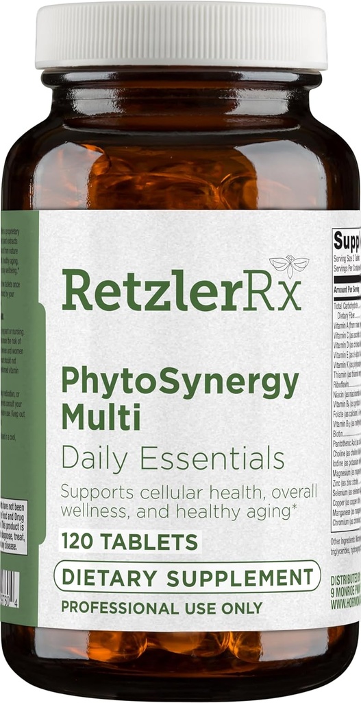 PhytoSynergy Multi w/o Ferro da Dr. RetzlerRxTM - 120 Compresse - Vitamine e Minerali Composti vegetali potenziati w/bioattivi - Lutein, Zeaxanthin, Lycopene e Resveratrolo