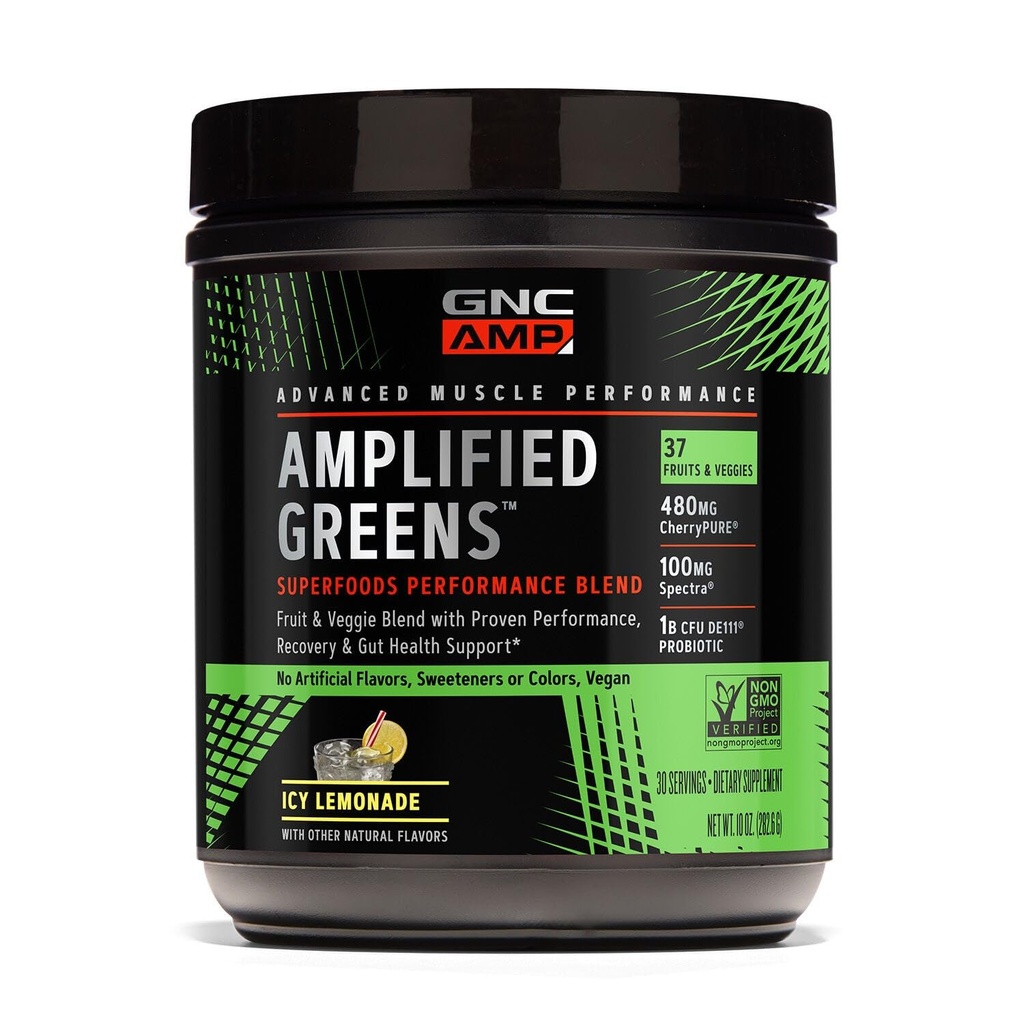 GNC AMP Amplified Greens Superfoods Performance Blend - Icy Lemonade - 10 oz. (30 Serve)