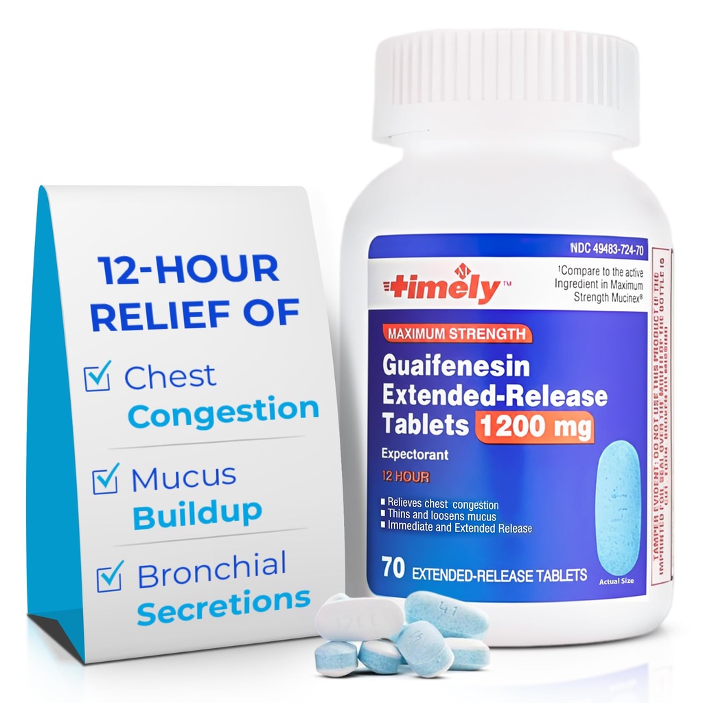 TIME-CAP LABS, INC. Timely Guaifenesin 1200 mg Extended Release Tablets - Expectorant Mucus Relief & Chest Congestion Relief für Erwachsene - dauert bis zu 12 Stunden - 70 Count