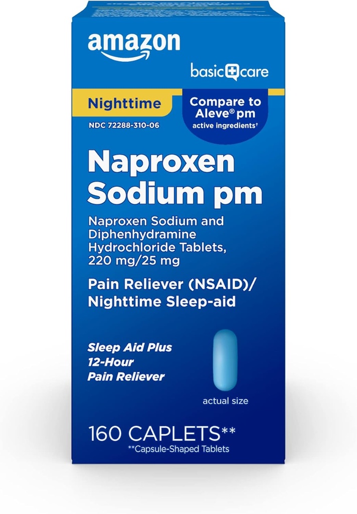 Cura di base Tutti il sollievo del dolore notturno PM, il sodio di Naproxen, 220 mg/cloruro di difenidramina, 25 mg compresse, dolore Reliever/Nighttime Sleep-Aid, 160 Count
